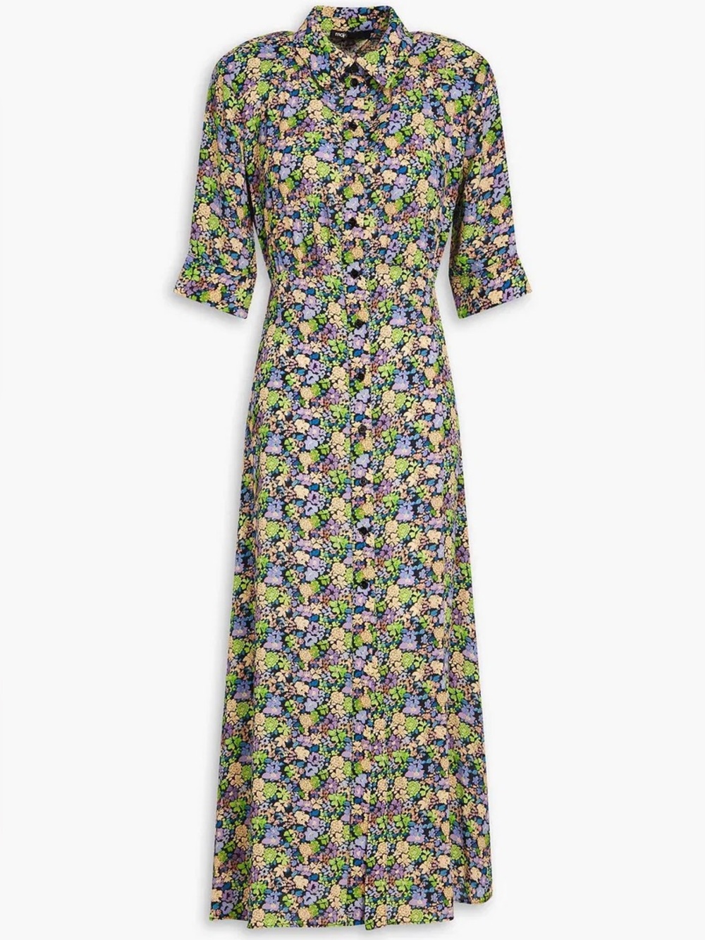MAJE Cutout Floral-Print Georgette Midi Dress Sz 40